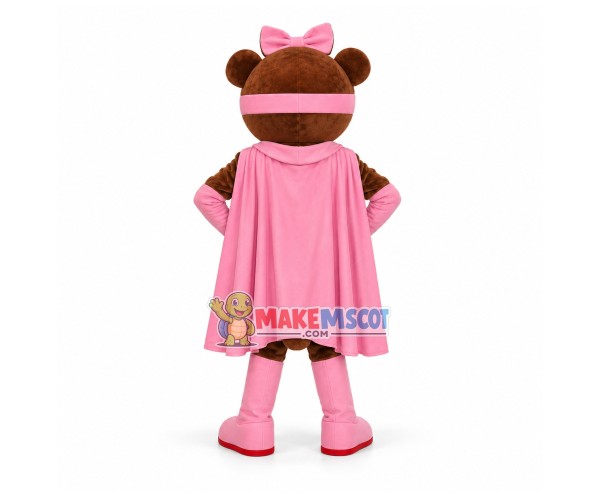 Superwoman Bear Wearing Pink Cloak Mascot Costume Superwoman Bear Wearing Pink Cloak Mascot Costume