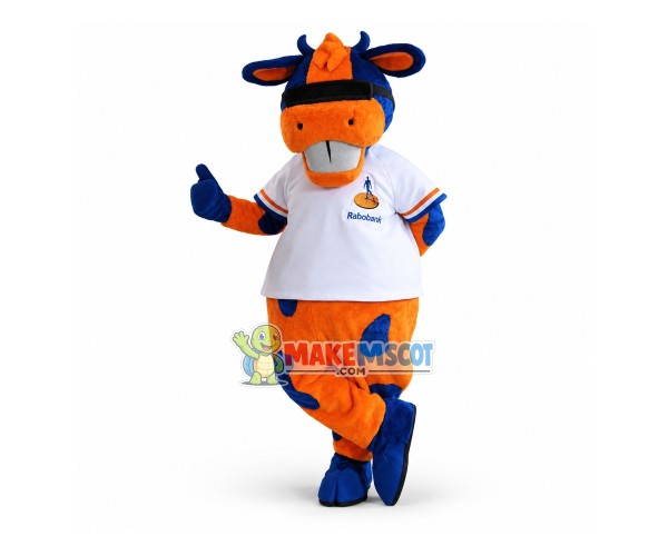 Elated Orange Cow Mascot Costume For Bank