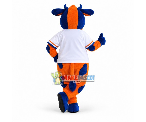 Elated Orange Cow Mascot Costume For Bank Elated Orange Cow Mascot Costume For Bank