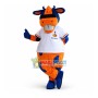 Elated Orange Cow Mascot Costume For Bank