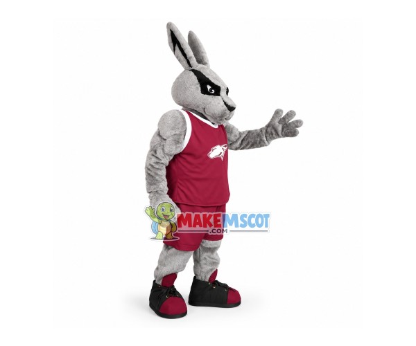 Fierce Gray Muscle Rabbit Mascot Sport Costume Fierce Gray Muscle Rabbit Mascot Sport Costume
