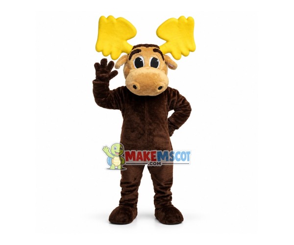 Adult Moose With Big Yellow Antlers Mascot Costume Adult Moose With Big Yellow Antlers Mascot Costume