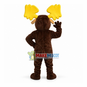 Adult Moose With Big Yellow Antlers Mascot Costume Adult Moose With Big Yellow Antlers Mascot Costume