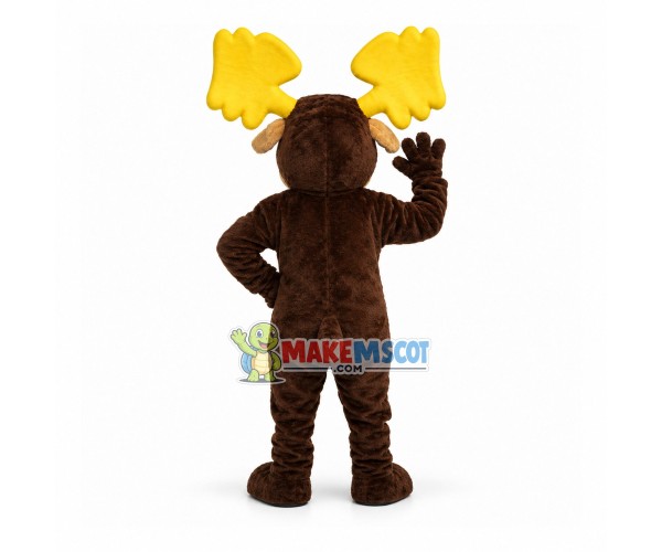 Adult Moose With Big Yellow Antlers Mascot Costume Adult Moose With Big Yellow Antlers Mascot Costume