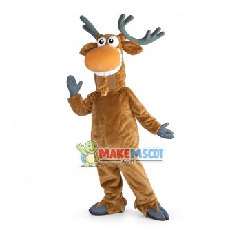 Funny Elk With Full White Teeth Mascot Costume Funny Elk With Full White Teeth Mascot Costume