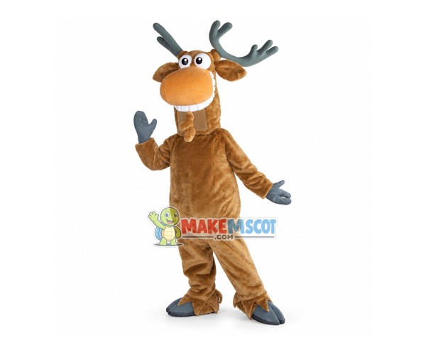 Funny Elk With Full White Teeth Mascot Costume Funny Elk With Full White Teeth Mascot Costume
