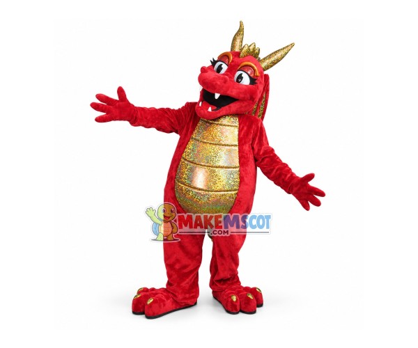 Rare Dragon With Golden Horns Mascot Costume Rare Dragon With Golden Horns Mascot Costume