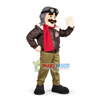 Bomber Pilot In Leather Jacket Mascot Costume