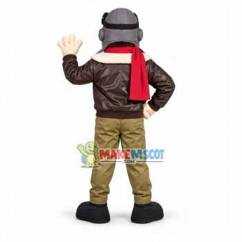 Bomber Pilot In Leather Jacket Mascot Costume Bomber Pilot In Leather Jacket Mascot Costume