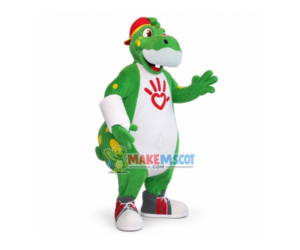 Bandaged Green Dinosaur Mascot Costume For Relief Agency Bandaged Green Dinosaur Mascot Costume For Relief Agency