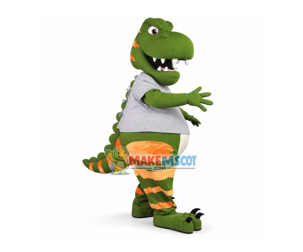 Frightening Green Tyrannosaurus Mascot Costume Frightening Green Tyrannosaurus Mascot Costume