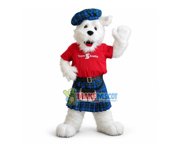 Long-haired Dog In Blue Kilt Mascot Costume Long-haired Dog In Blue Kilt Mascot Costume