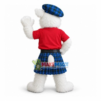 Long-haired Dog In Blue Kilt Mascot Costume
