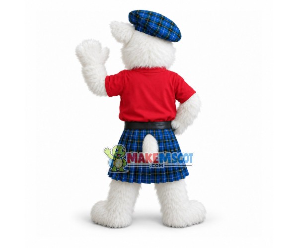 Long-haired Dog In Blue Kilt Mascot Costume Long-haired Dog In Blue Kilt Mascot Costume