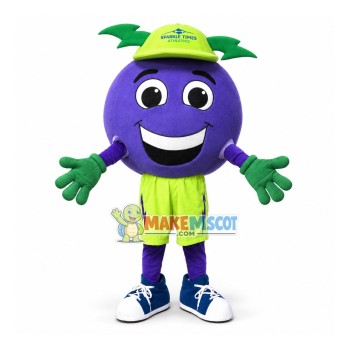 Blue Round Doll With Thunderbolt Hat Mascot Costume