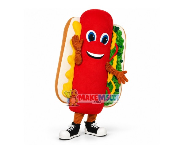 Sausage Hot Dog Full Of Salad Dressing Mascot Costume Sausage Hot Dog Full Of Salad Dressing Mascot Costume
