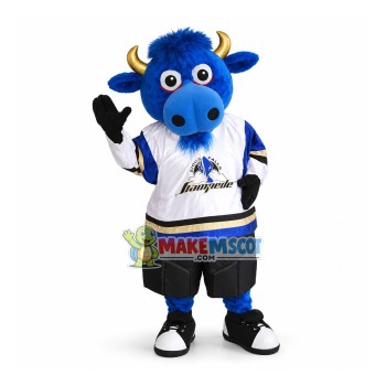 Genial Blue Bull With Golden Horns Mascot Costume Genial Blue Bull With Golden Horns Mascot Costume