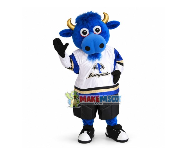 Genial Blue Bull With Golden Horns Mascot Costume Genial Blue Bull With Golden Horns Mascot Costume