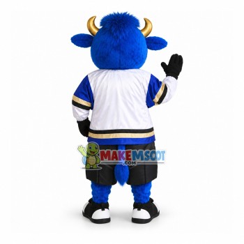 Genial Blue Bull With Golden Horns Mascot Costume Genial Blue Bull With Golden Horns Mascot Costume