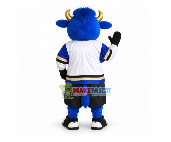 Genial Blue Bull With Golden Horns Mascot Costume Genial Blue Bull With Golden Horns Mascot Costume
