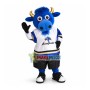 Genial Blue Bull With Golden Horns Mascot Costume