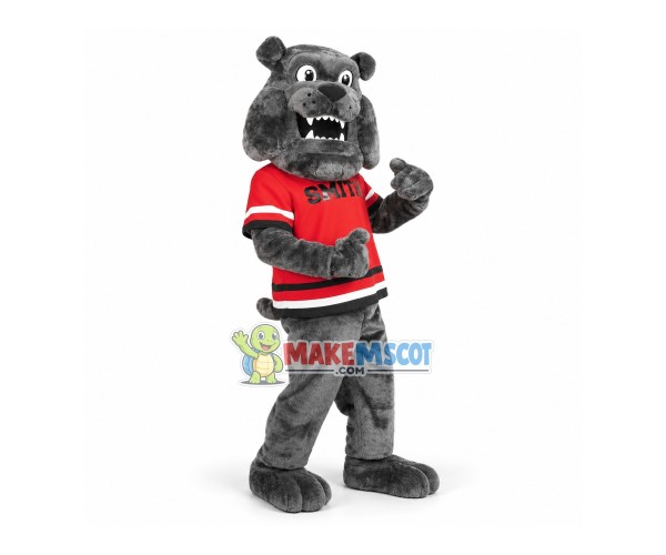 Grey Sports Bulldog With Fierce Look Mascot Costume