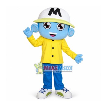 Blue Skin Boy With Student Hat Mascot Costume
