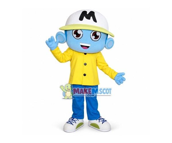 Blue Skin Boy With Student Hat Mascot Costume Blue Skin Boy With Student Hat Mascot Costume
