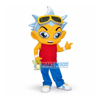 Cool Silver Hair Hip-hop Boy Mascot Costume