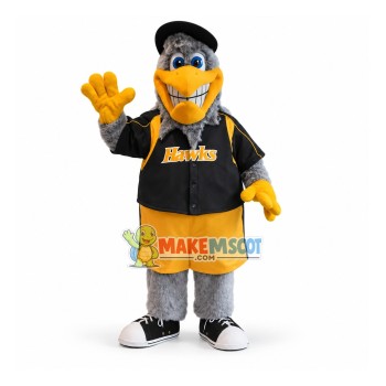 Grey Plush Hawk With Blue Eyes Mascot Costume Grey Plush Hawk With Blue Eyes Mascot Costume