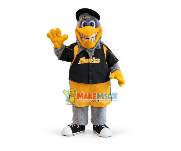 Grey Plush Hawk With Blue Eyes Mascot Costume Grey Plush Hawk With Blue Eyes Mascot Costume