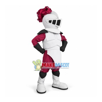 Strong Masked Soldier In White Armor Mascot Costume Strong Masked Soldier In White Armor Mascot Costume