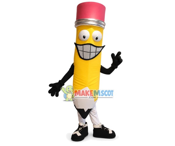 Crude Yellow Pencil With Eraser Mascot Costume Crude Yellow Pencil With Eraser Mascot Costume