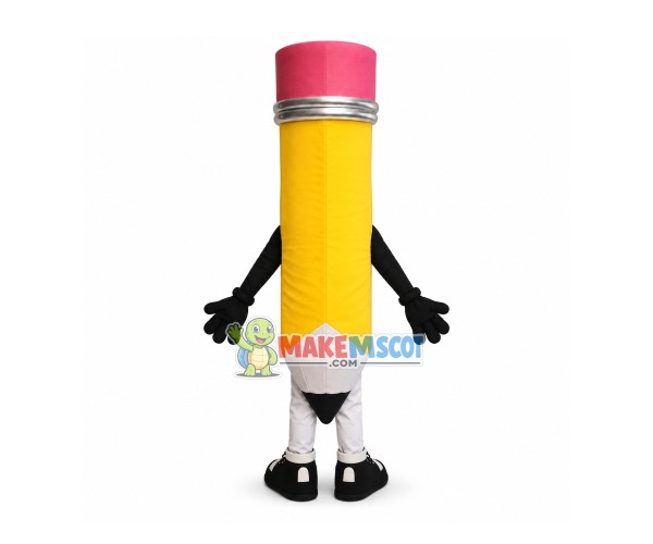 Crude Yellow Pencil With Eraser Mascot Costume Crude Yellow Pencil With Eraser Mascot Costume