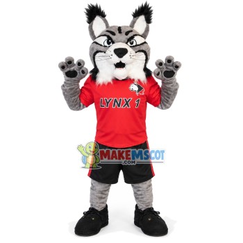 Alert Fierce Grey Lynx Mascot Costume Alert Fierce Grey Lynx Mascot Costume
