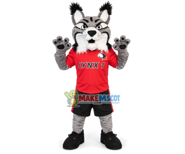 Alert Fierce Grey Lynx Mascot Costume Alert Fierce Grey Lynx Mascot Costume