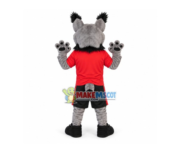 Alert Fierce Grey Lynx Mascot Costume