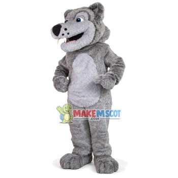 Greedy Plush Gray Wolf With Fangs Mascot Costume Greedy Plush Gray Wolf With Fangs Mascot Costume