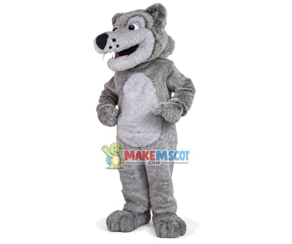 Greedy Plush Gray Wolf With Fangs Mascot Costume Greedy Plush Gray Wolf With Fangs Mascot Costume