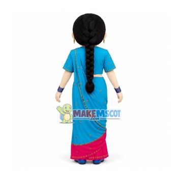 Indian Girl In Blue Traditional Long Dress Mascot Costume Indian Girl In Blue Traditional Long Dress Mascot Costume