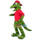 Green Dinosaur With Red Baseball Cap Mascot Costume Green Dinosaur With Red Baseball Cap Mascot Costume