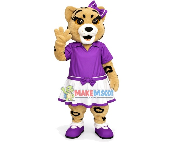 Pretty Girl Cat In Purple Dress Mascot Costume Pretty Girl Cat In Purple Dress Mascot Costume