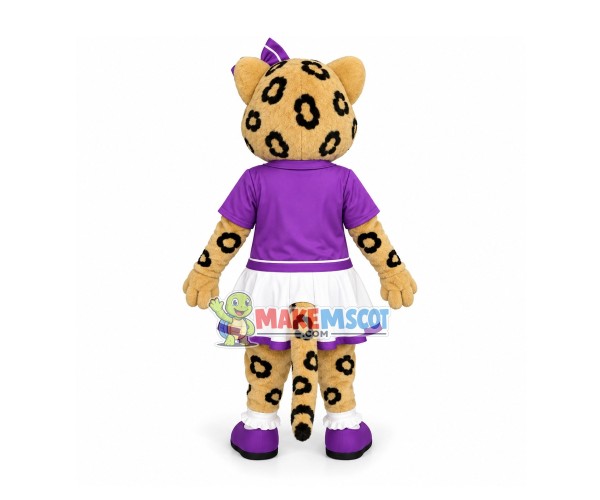 Pretty Girl Cat In Purple Dress Mascot Costume Pretty Girl Cat In Purple Dress Mascot Costume