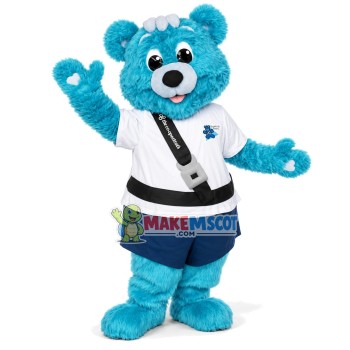 Safe Blue Bear Mascot Costume of The Insurance Company