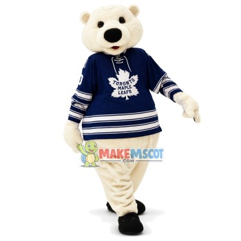 Confident White Bear of Hockey Team Mascot Costume Confident White Bear of Hockey Team Mascot Costume