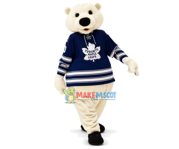 Confident White Bear of Hockey Team Mascot Costume Confident White Bear of Hockey Team Mascot Costume