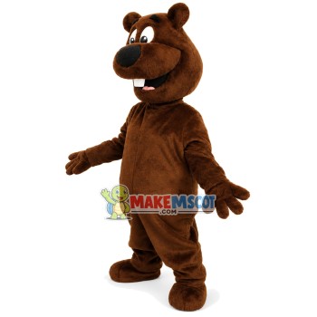Cheerful Smiling Beaver Mascot Costume