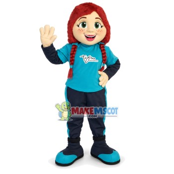 Freckled Sport Girl With Double Braids Mascot Costume