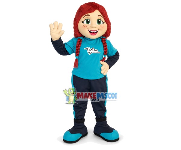Freckled Sport Girl With Double Braids Mascot Costume
