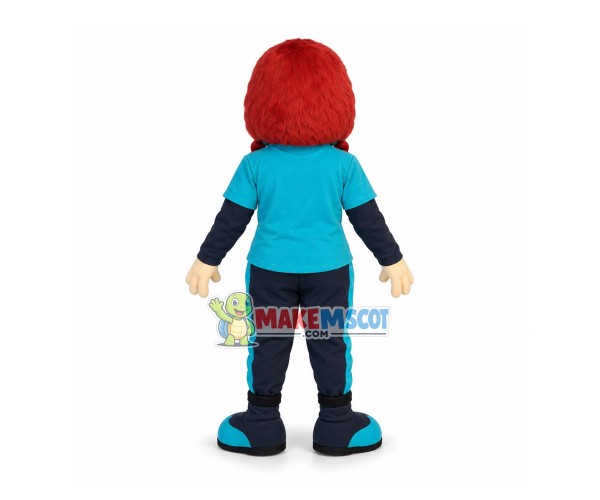 Freckled Sport Girl With Double Braids Mascot Costume Freckled Sport Girl With Double Braids Mascot Costume